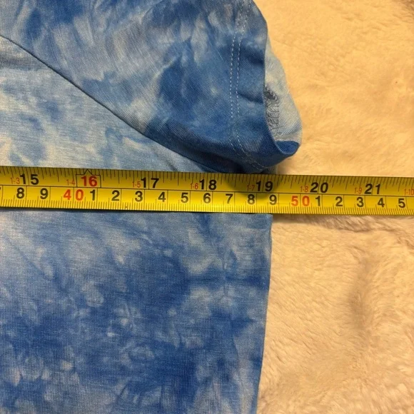 World Unity Top Large Blue White Tie-Dye Tunic Top Lace Trim & Detail Boho - Picture 12 of 15